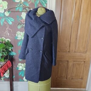 Zara Basic Coat Womens XS Oversized Collar Wool Blend Double Breasted